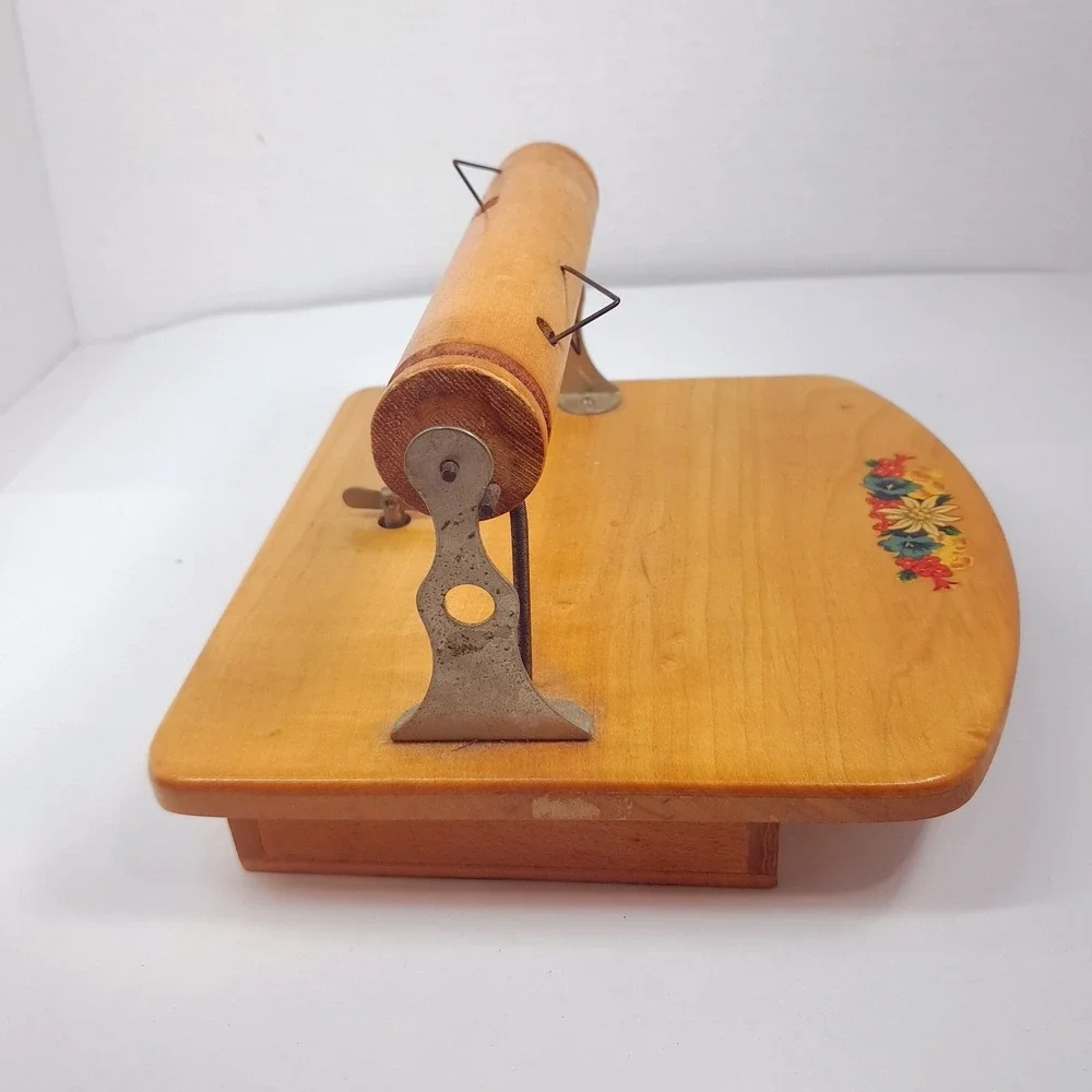 Vintage Befag music box Wood toilet paper holder floral Switzerland Rapsodie Sue